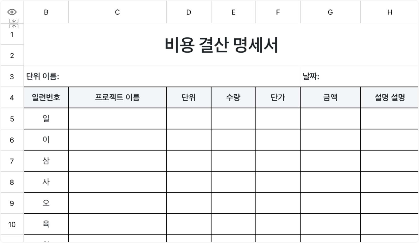 비용 결산 명세서